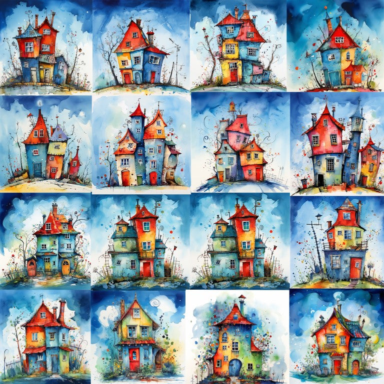 DIGITAL DOWNLOAD FILE- Whimsical Watercolor Houses