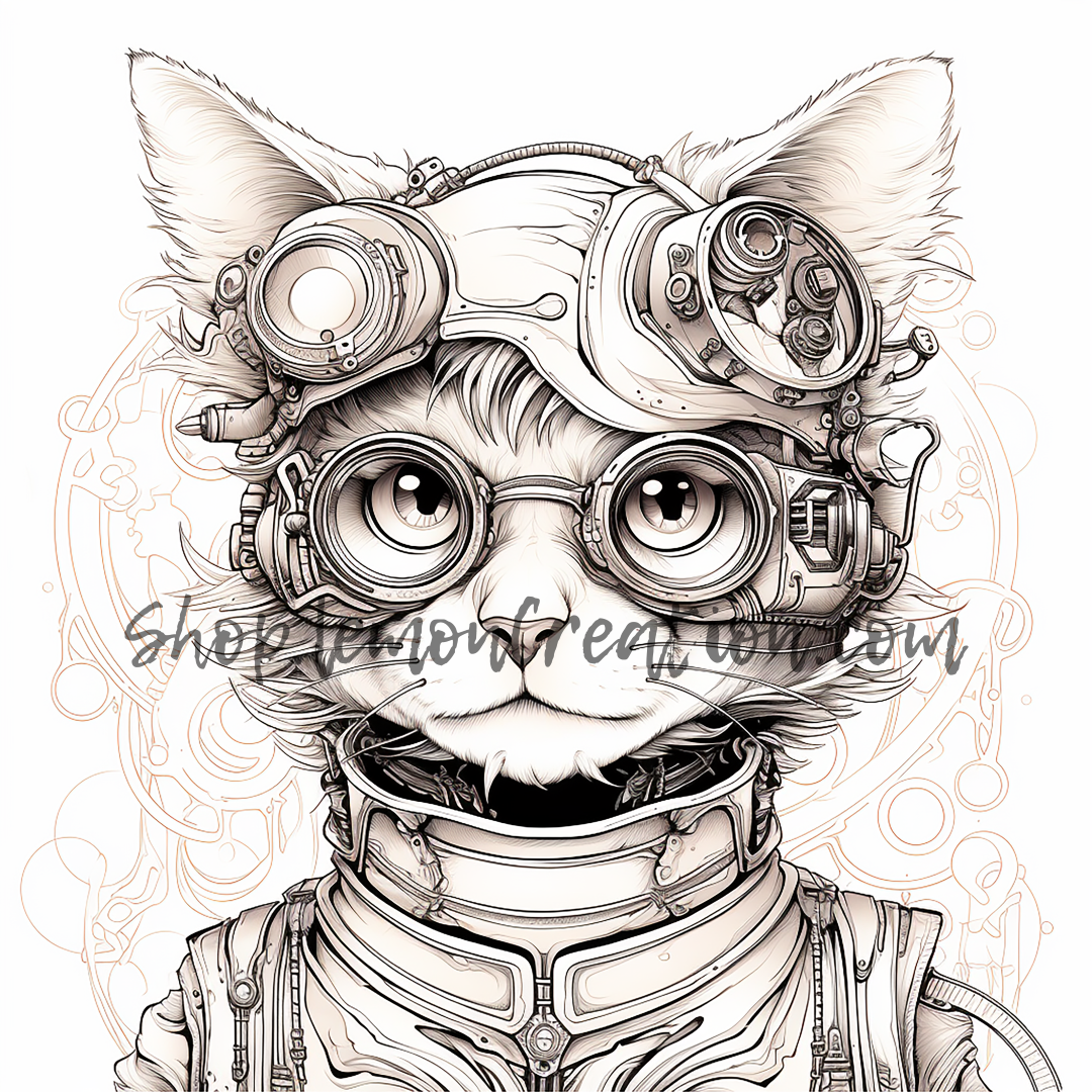 DIGITAL DOWNLOAD FILE- Black & White Steampunk Animals
