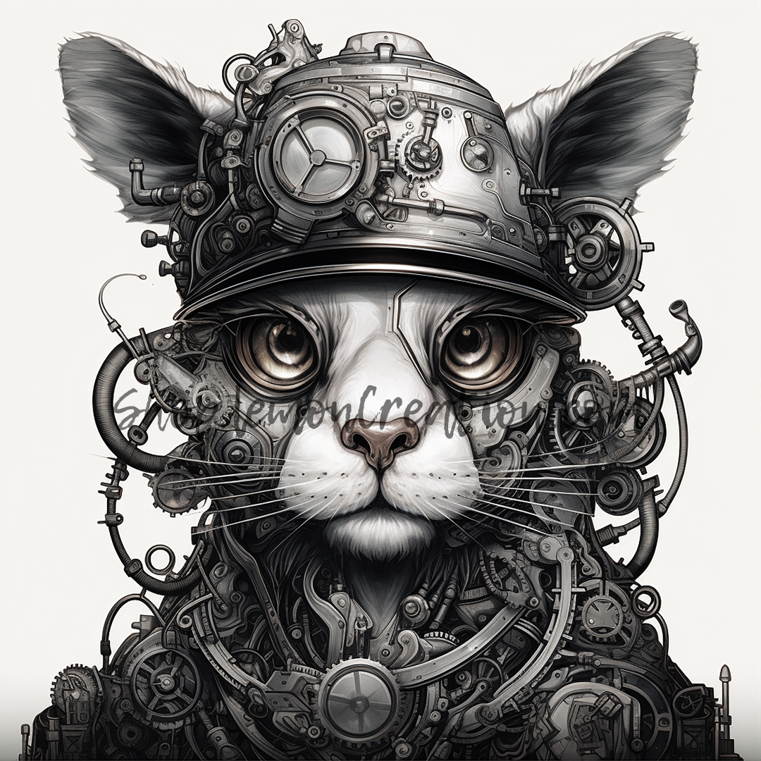 DIGITAL DOWNLOAD FILE- Black & White Steampunk Animals
