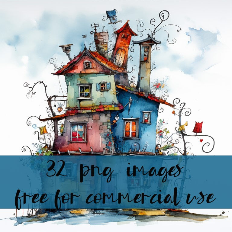 DIGITAL DOWNLOAD FILE- Whimsical Watercolor Houses – LemonCreationArt EI digital-download-file-whimsical-watercolor-houses-lemoncreationart-ei