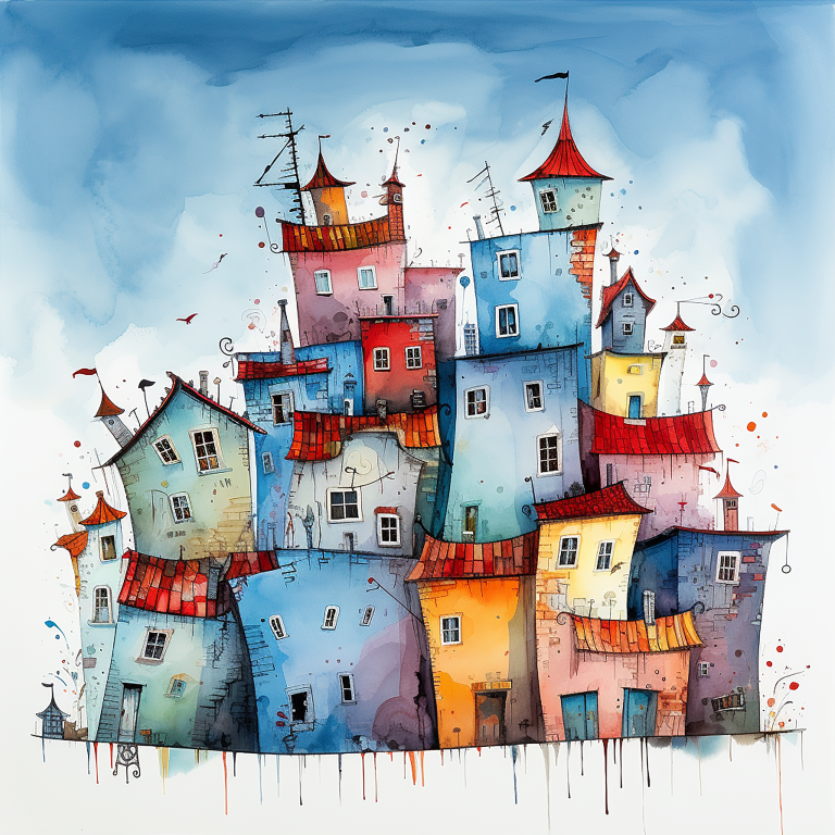 DIGITAL DOWNLOAD FILE- Whimsical Watercolor Houses