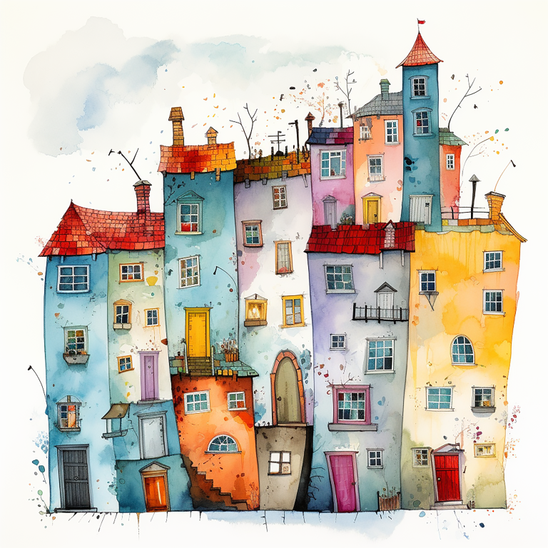 DIGITAL DOWNLOAD FILE- Whimsical Watercolor Houses