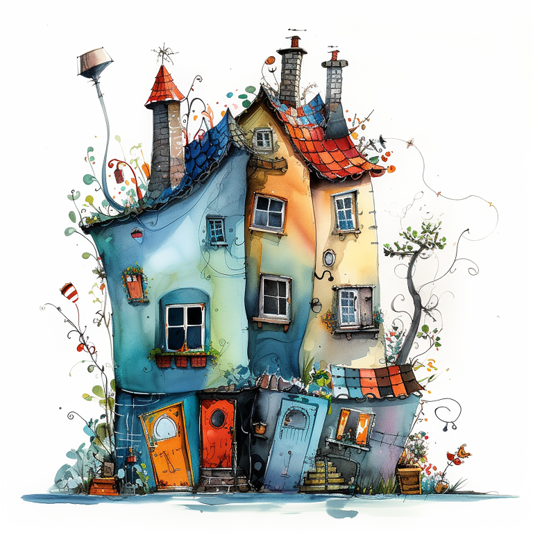 DIGITAL DOWNLOAD FILE- Whimsical Watercolor Houses