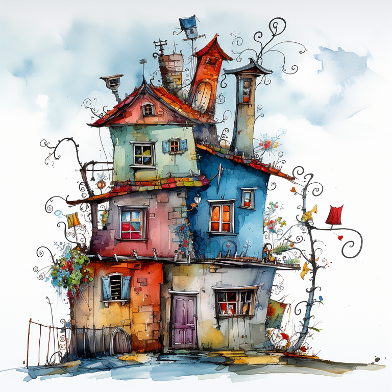 DIGITAL DOWNLOAD FILE- Whimsical Watercolor Houses