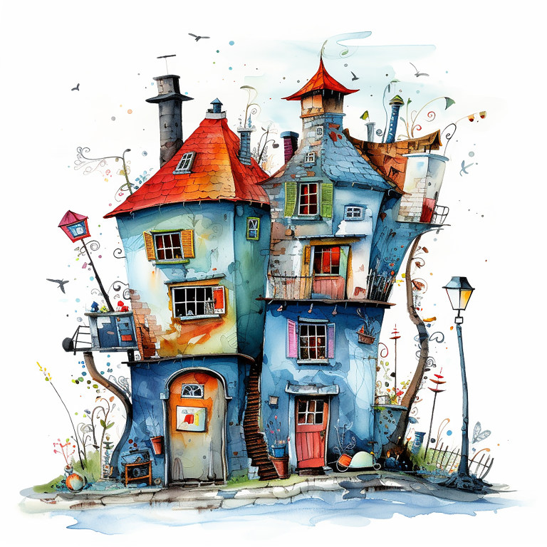 DIGITAL DOWNLOAD FILE- Whimsical Watercolor Houses