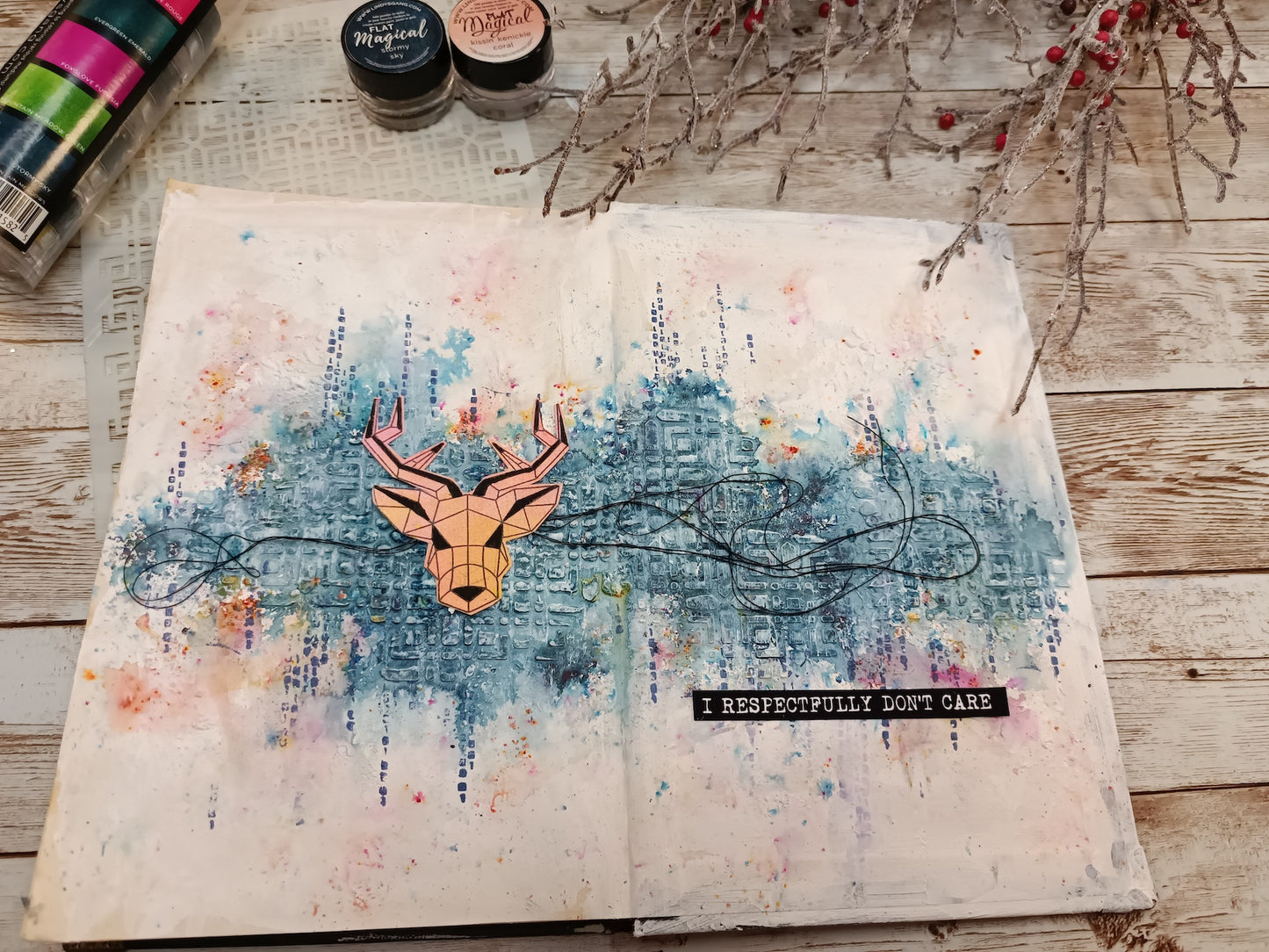 Mixed media stencil- CRISS-CROSS STITCHING