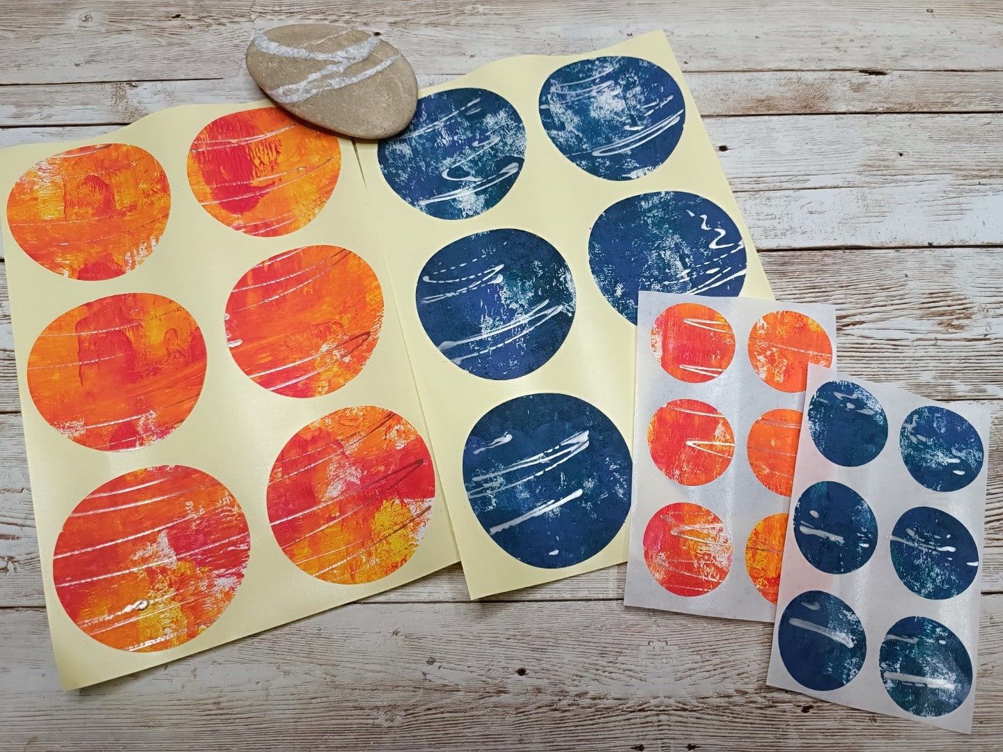 Set of handmade round stickers- for mixed media/ scrapbooking/ paper layouts Set 9