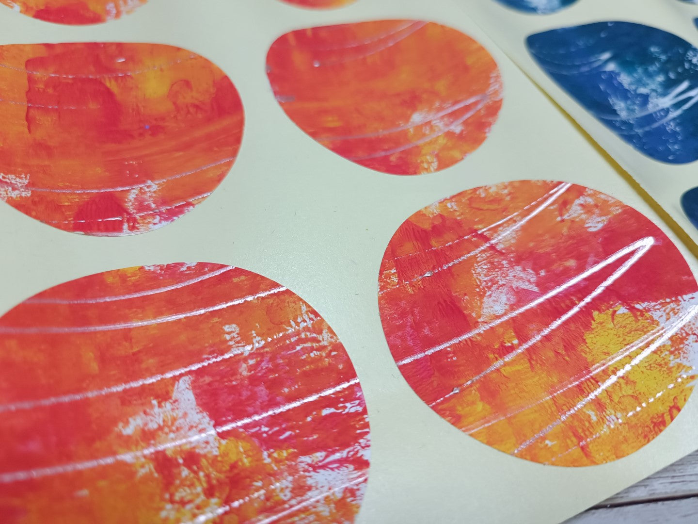 Set of handmade round stickers- for mixed media/ scrapbooking/ paper layouts Set 9