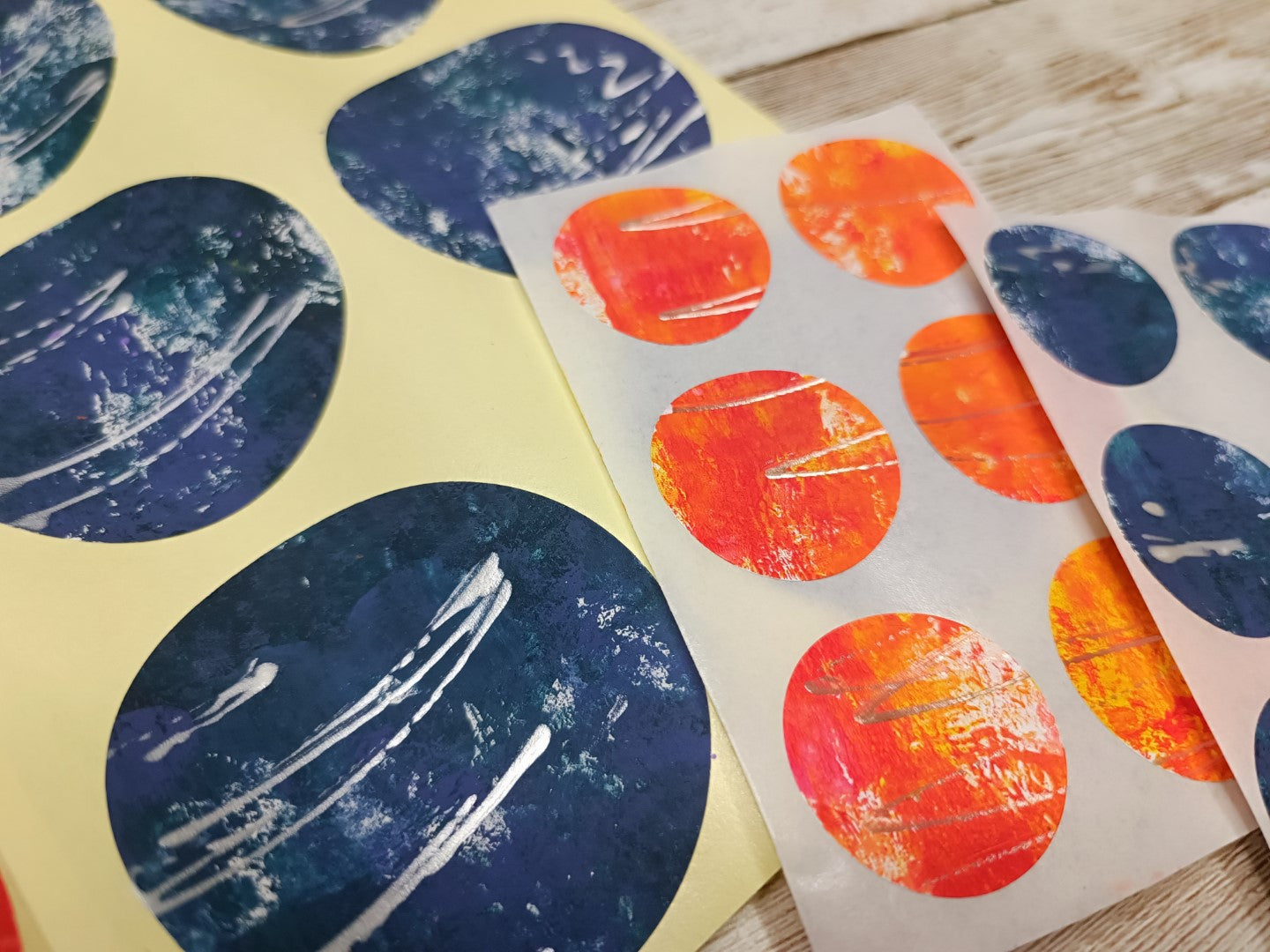 Set of handmade round stickers- for mixed media/ scrapbooking/ paper layouts Set 9