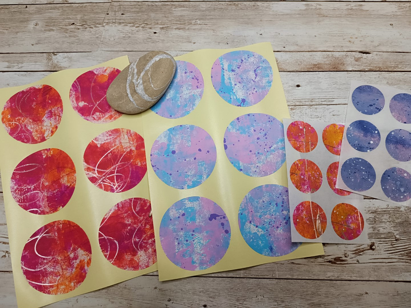 Set of handmade  round stickers for mixed media/ scrapbooking/paper layouts, Set 1