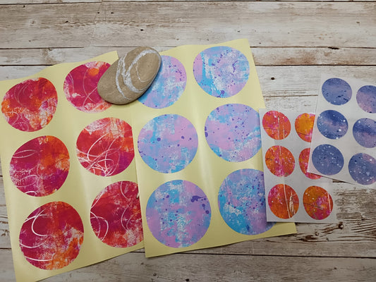 Set of handmade  round stickers for mixed media/ scrapbooking/paper layouts, Set 1