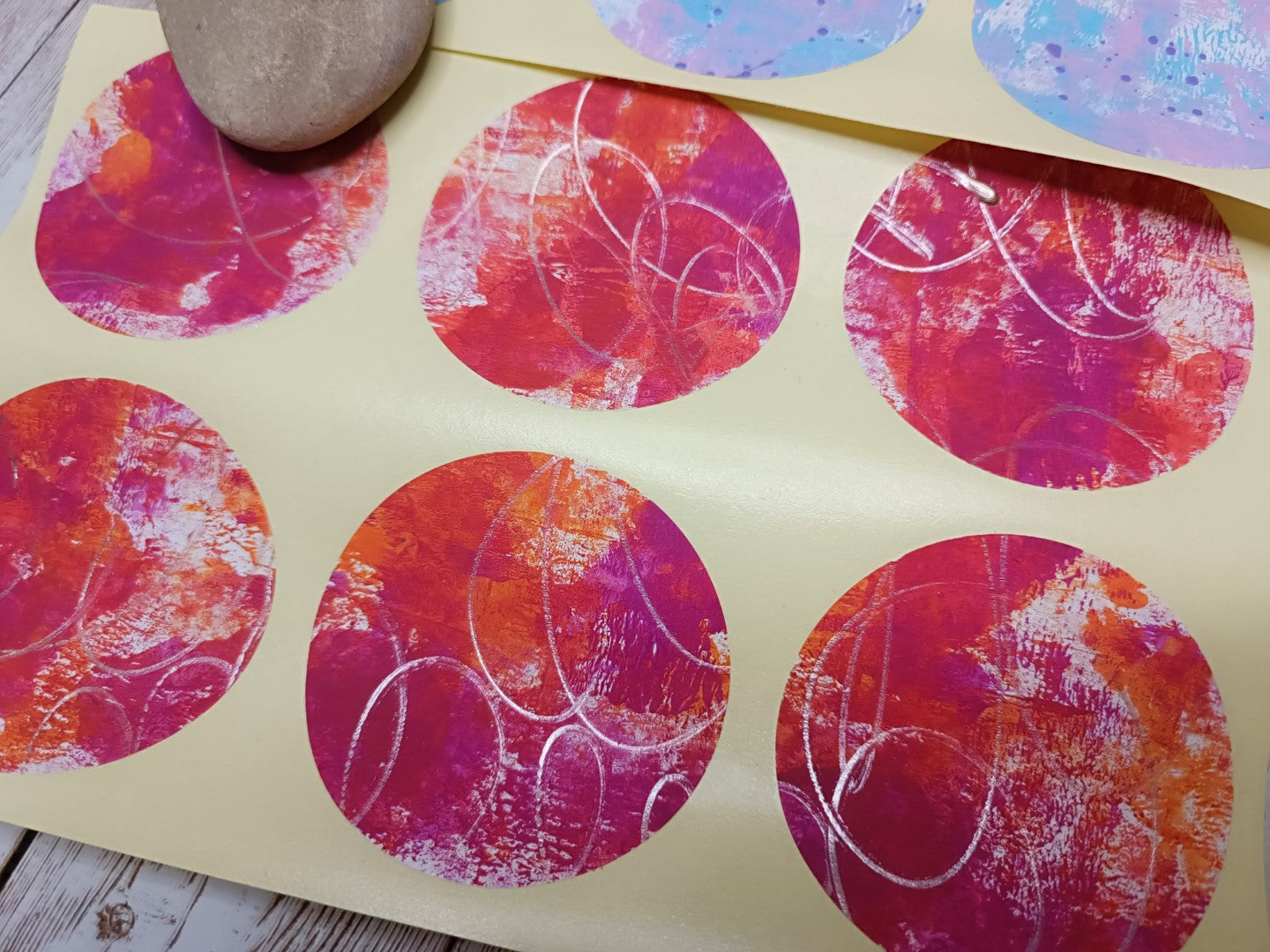 Set of handmade  round stickers for mixed media/ scrapbooking/paper layouts, Set 1