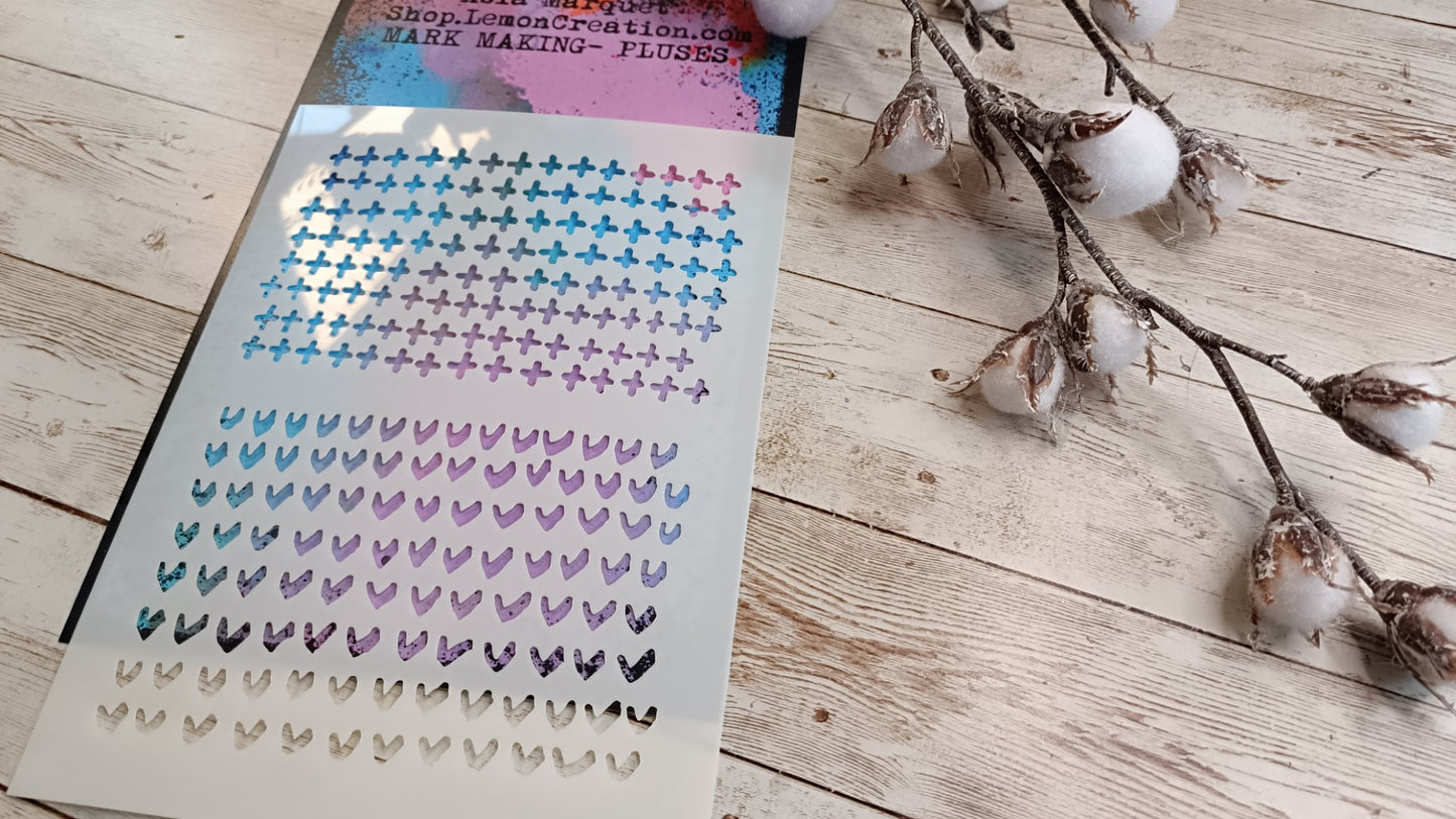 Mixed Media stencil- MARK MAKING- PLUSES