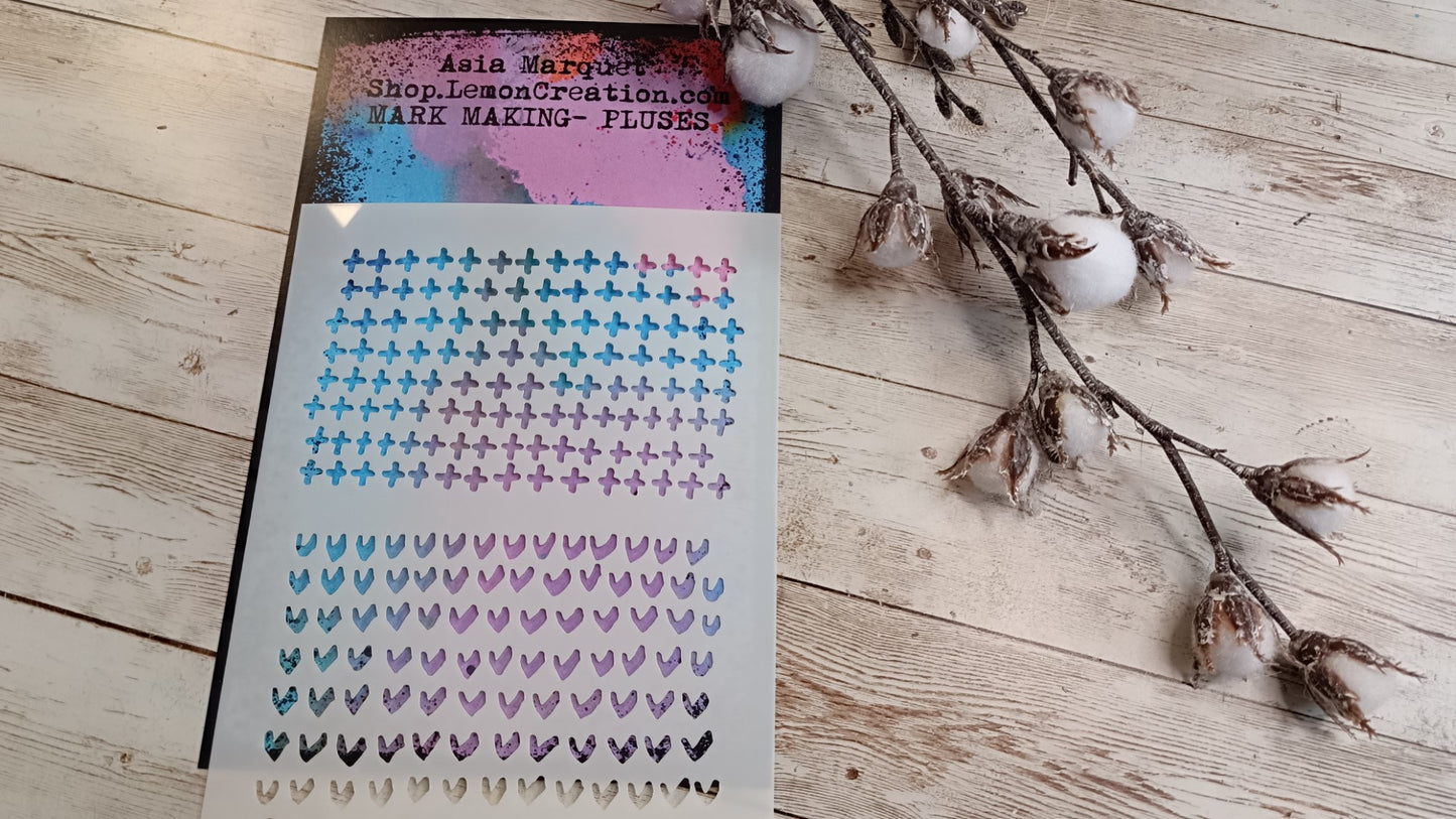 Mixed Media stencil- MARK MAKING- PLUSES