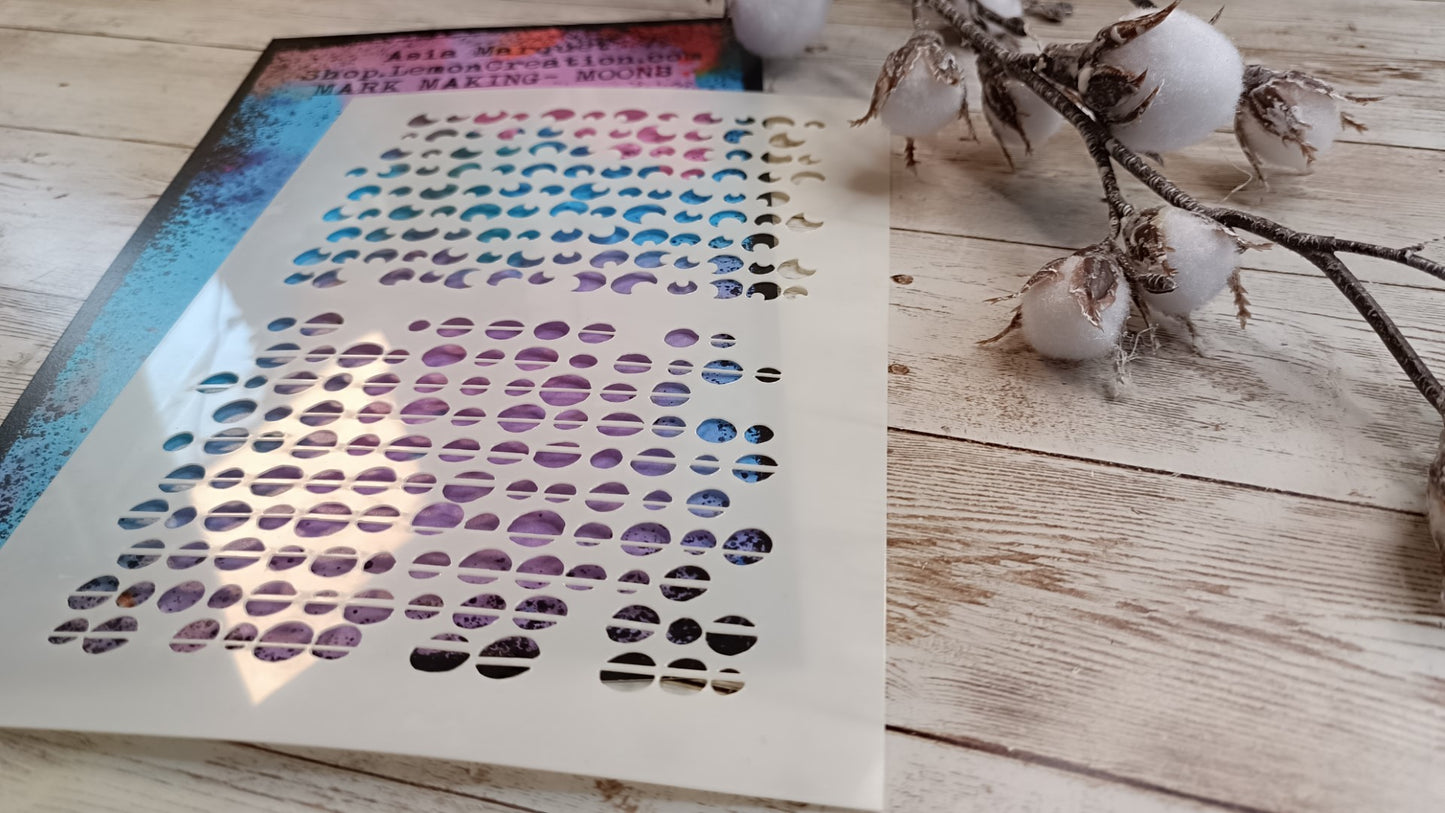 Mixed Media stencil- MARK MAKING -MOONS