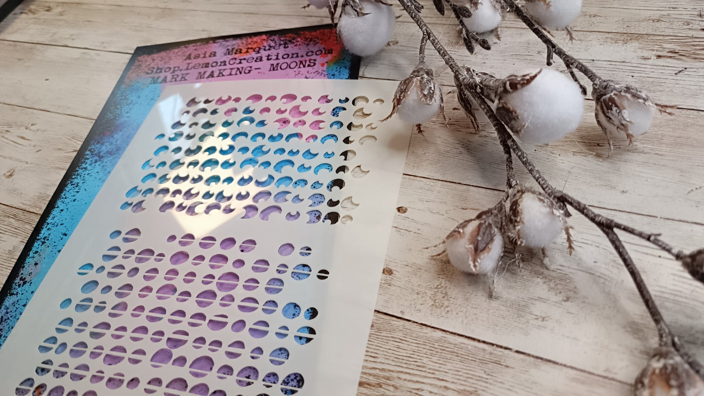 Mixed Media stencil- MARK MAKING -MOONS