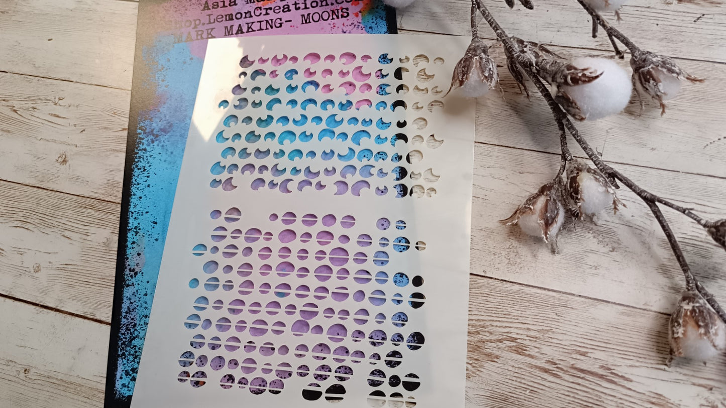 Mixed Media stencil- MARK MAKING -MOONS
