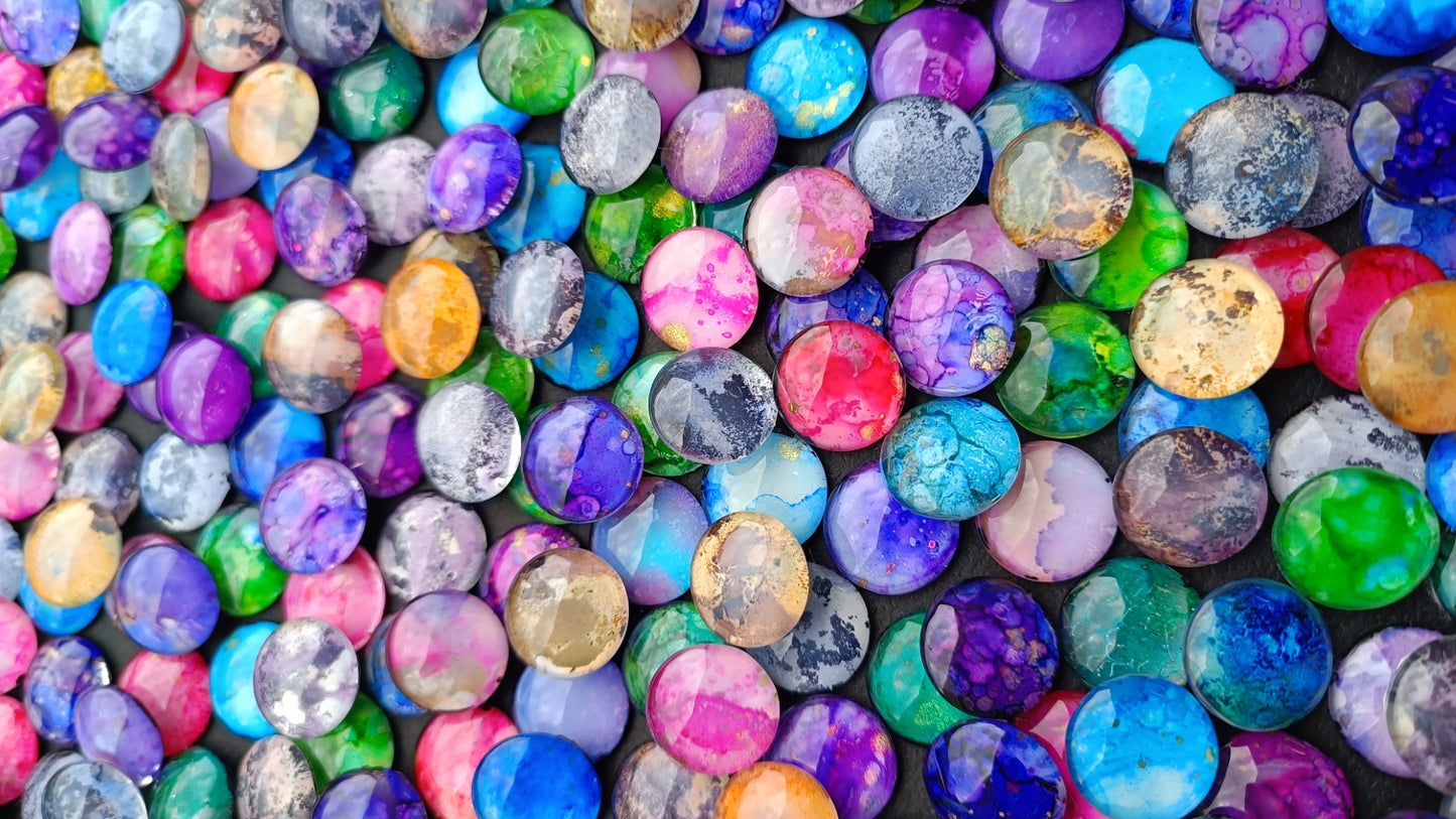 Handmade glass pebbles/ cabochons, ideal embellishments for mixed media/ scrapbooking projects