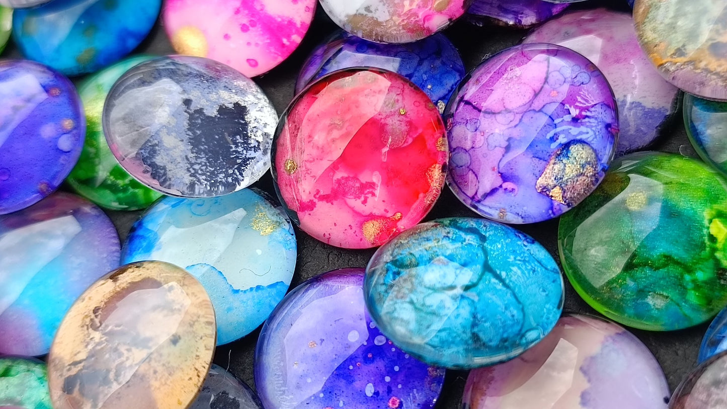 Handmade glass pebbles/ cabochons, ideal embellishments for mixed media/ scrapbooking projects