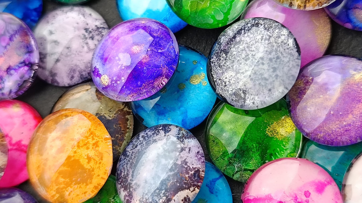 Handmade glass pebbles/ cabochons, ideal embellishments for mixed media/ scrapbooking projects