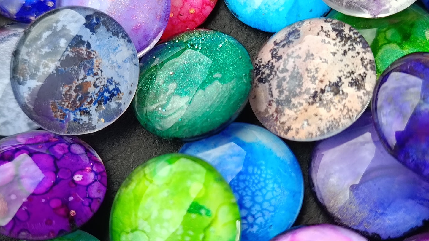 Handmade glass pebbles/ cabochons, ideal embellishments for mixed media/ scrapbooking projects