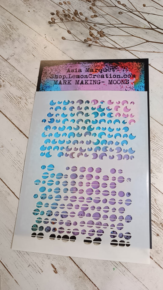 Mixed Media stencil- MARK MAKING -MOONS
