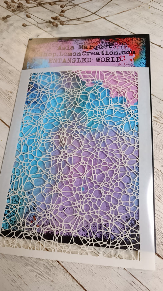 Mixed media stencil- ENTANGLED WORLD