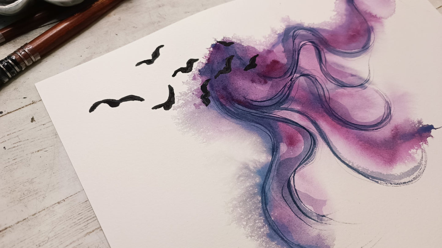 Mixed media stencil- FLOCK OF BIRDS
