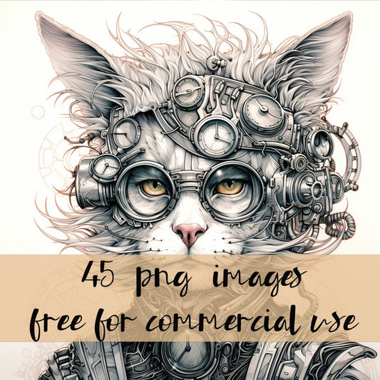 DIGITAL DOWNLOAD FILE- Black & White Steampunk Animals