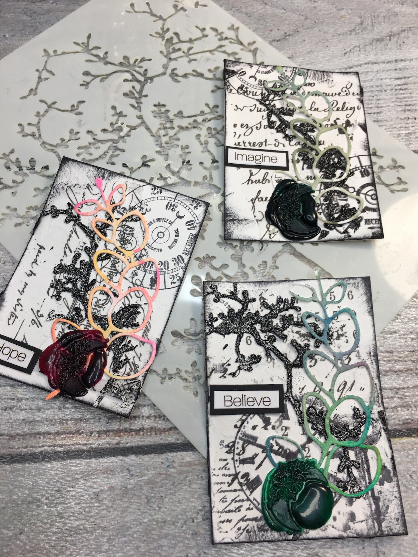 Mixed media stencil- GENUINE BRANCH