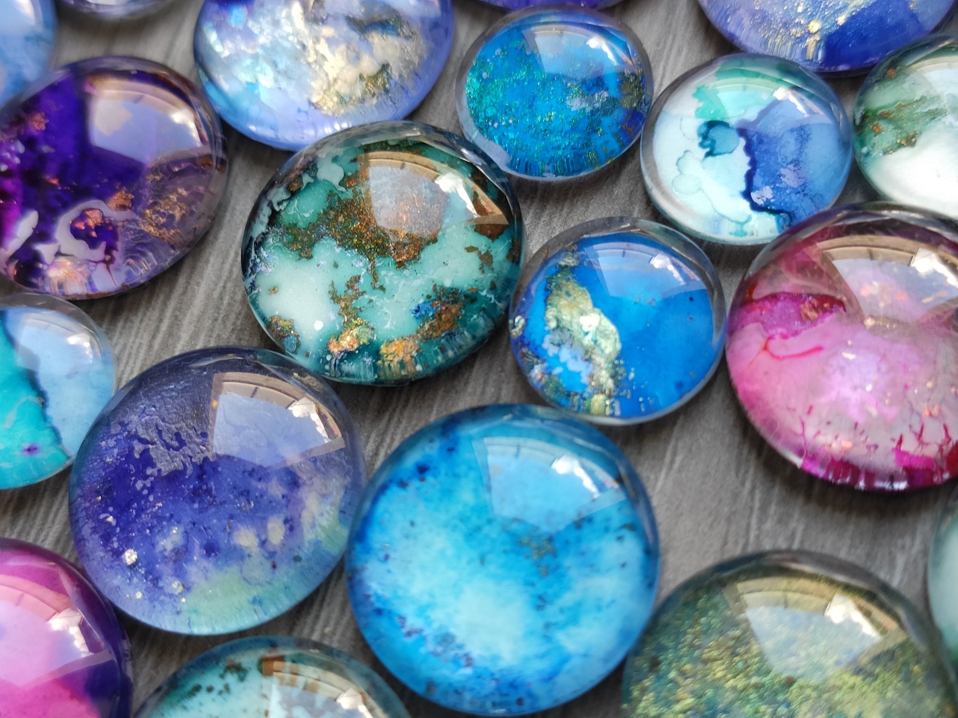 Handmade glass pebbles/ cabochons, ideal embellishments for mixed media/ scrapbooking projects