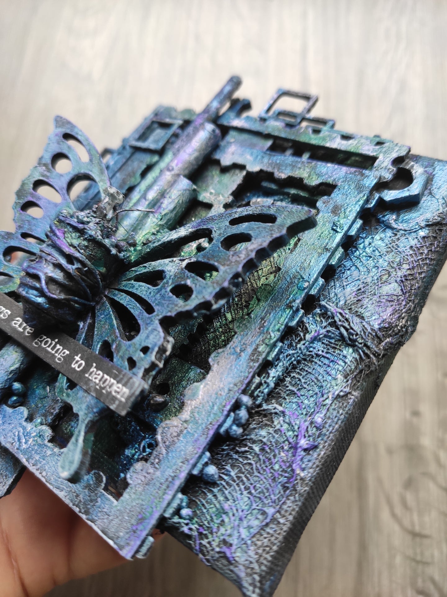 Mixed media decorative canvas/ industrial style butterfly canvas