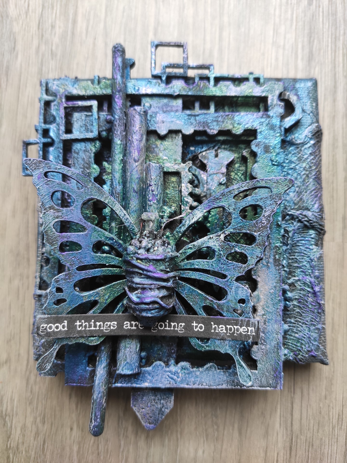 Mixed media decorative canvas/ industrial style butterfly canvas