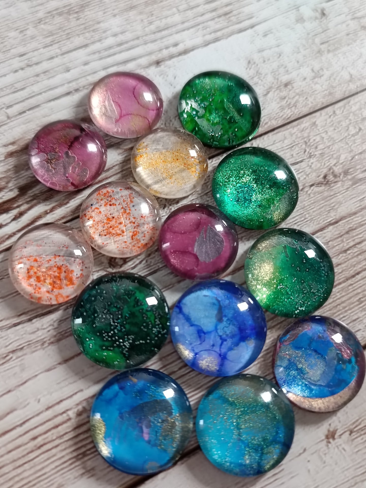 Handmade glass pebbles/ cabochons, ideal embellishments for mixed media/ scrapbooking projects