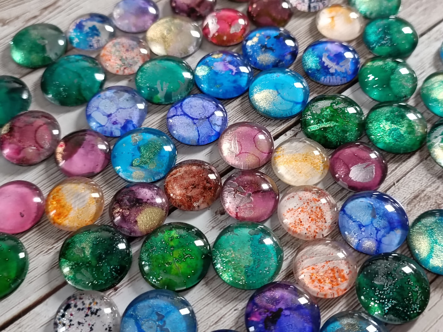 Handmade glass pebbles/ cabochons, ideal embellishments for mixed media/ scrapbooking projects