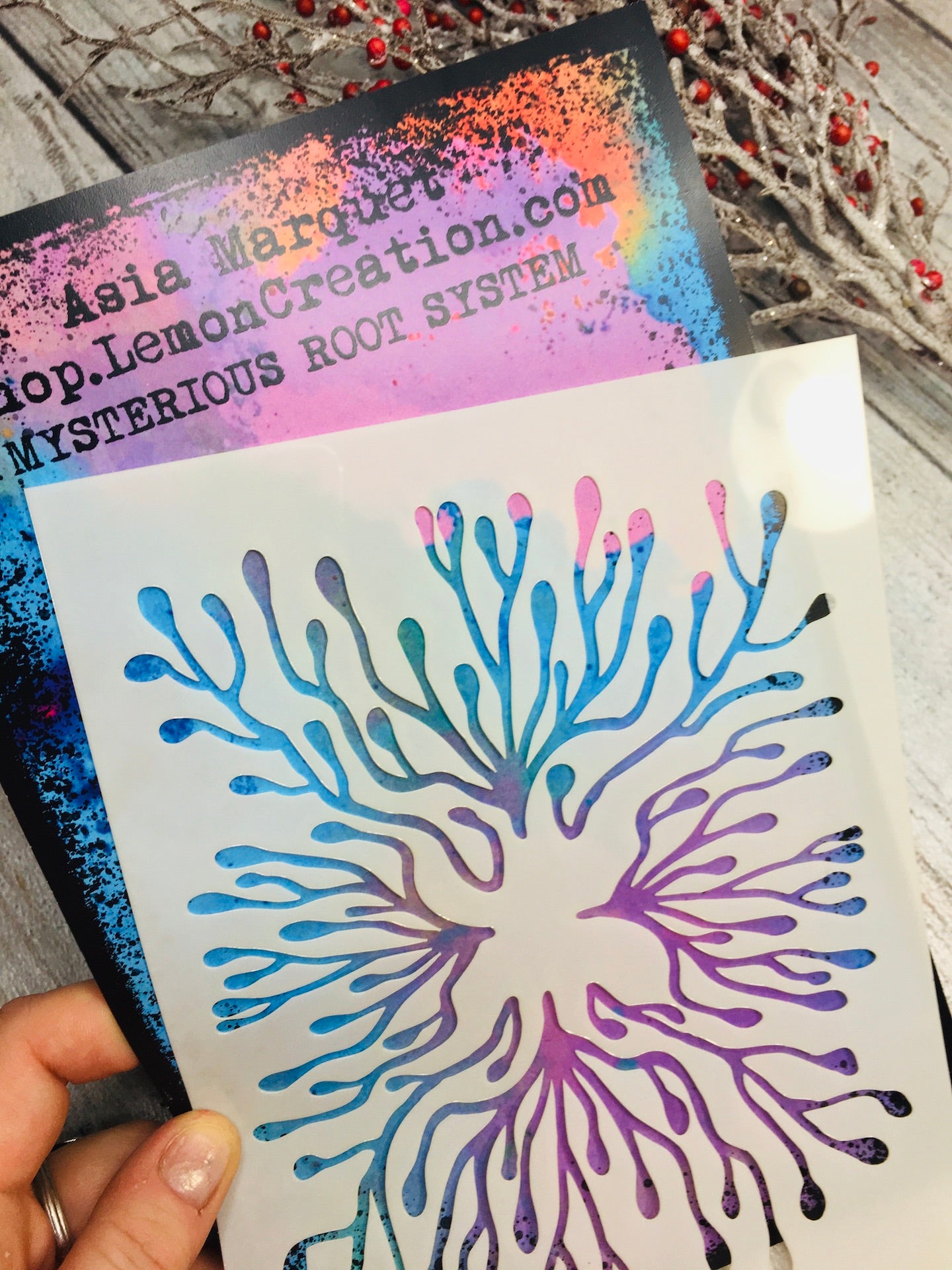 Mixed media stencil- MYSTERIOUS ROOT SYSTEM