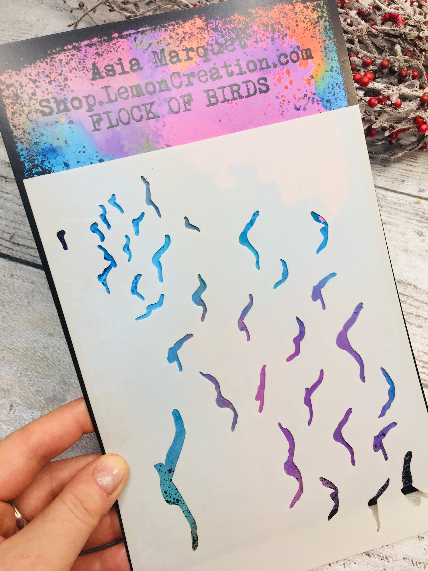 Mixed media stencil- FLOCK OF BIRDS