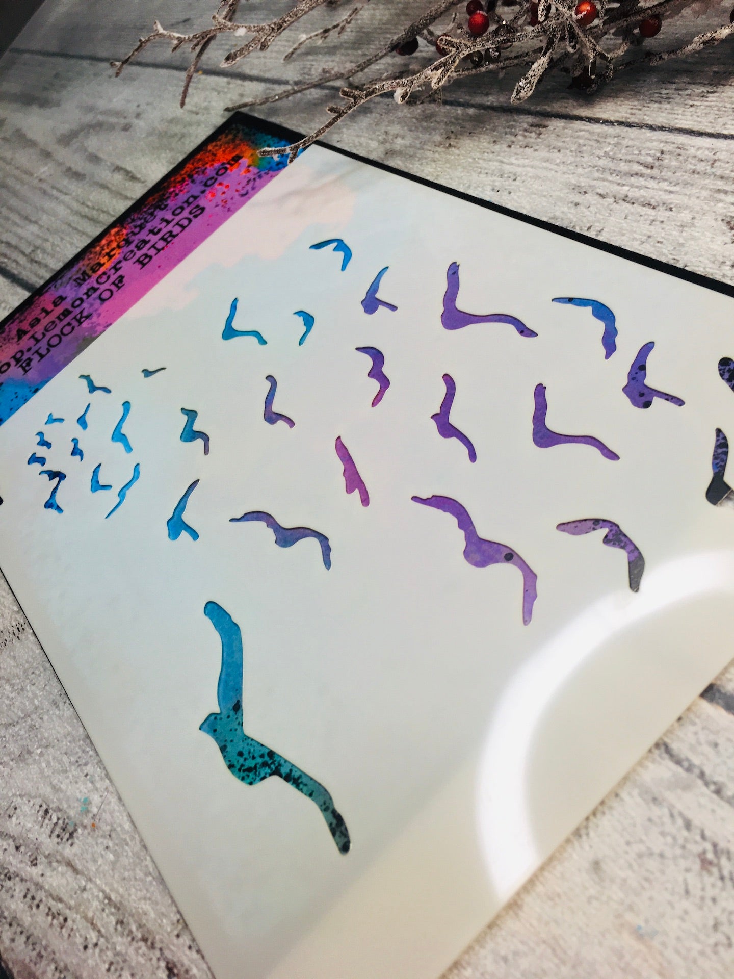 Mixed media stencil- FLOCK OF BIRDS