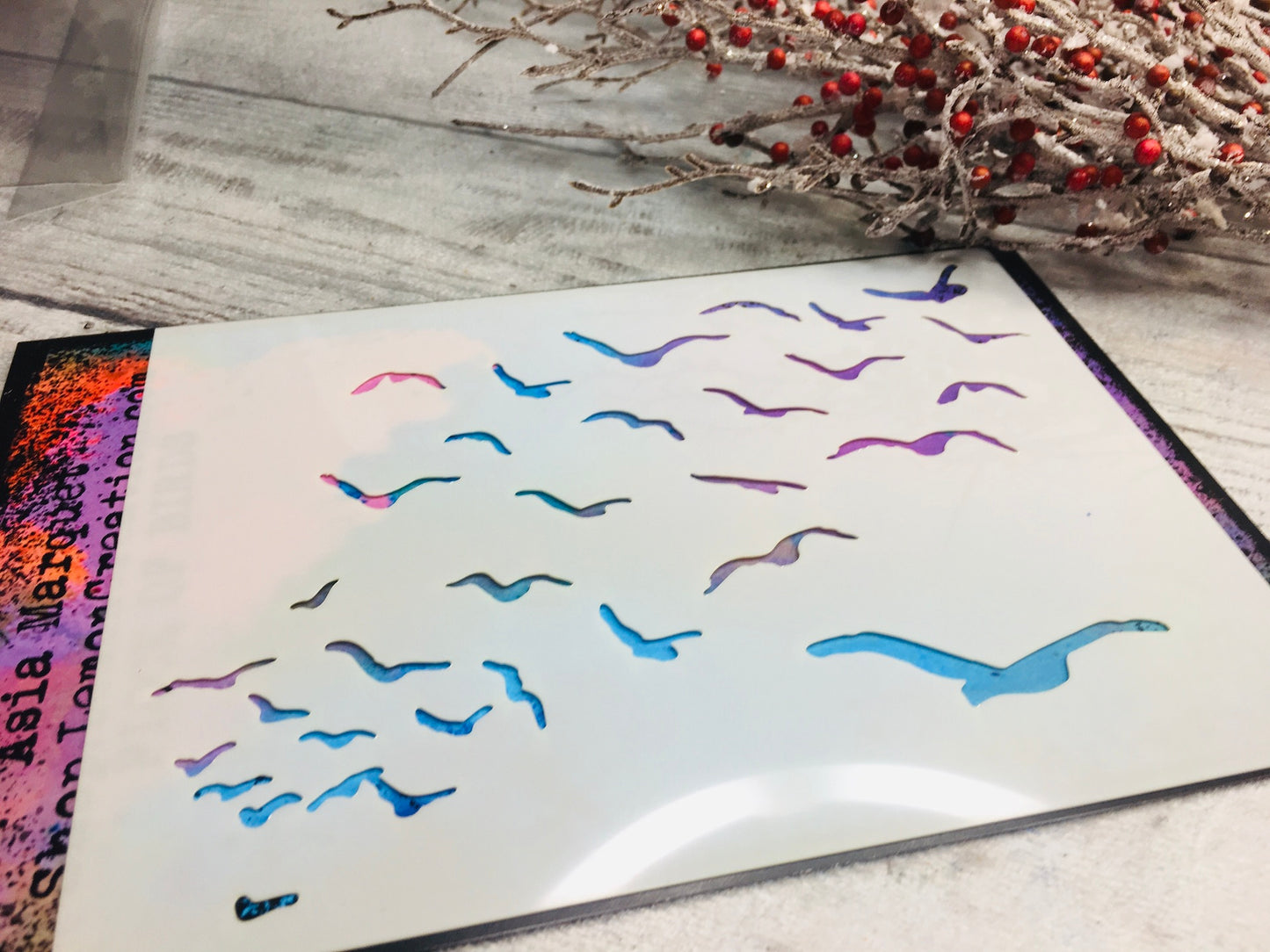 Mixed media stencil- FLOCK OF BIRDS