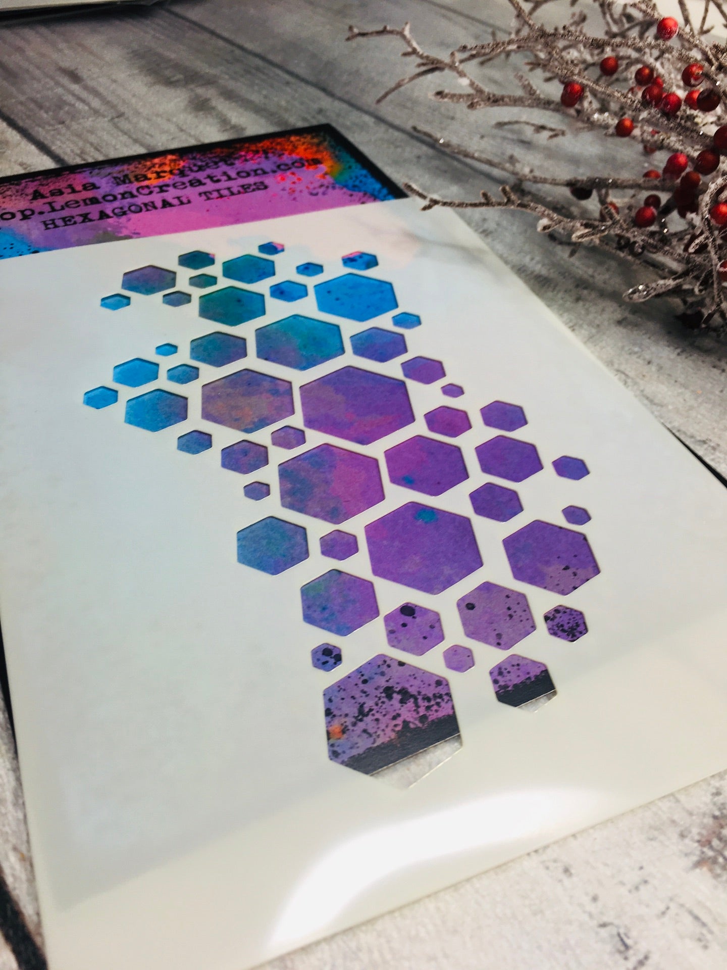 Mixed media stencil- HEXAGONAL TILES