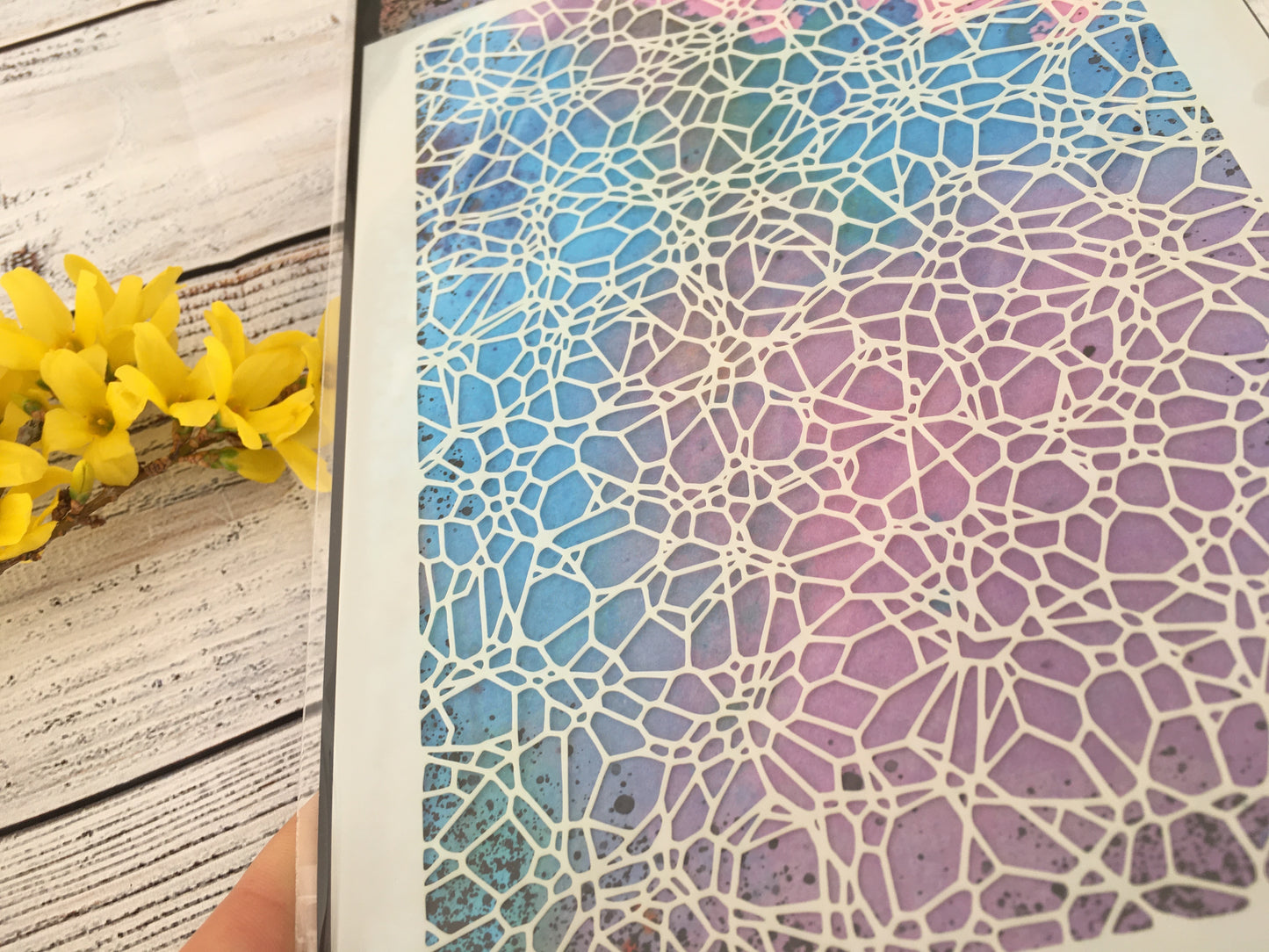 Mixed media stencil- ENTANGLED WORLD