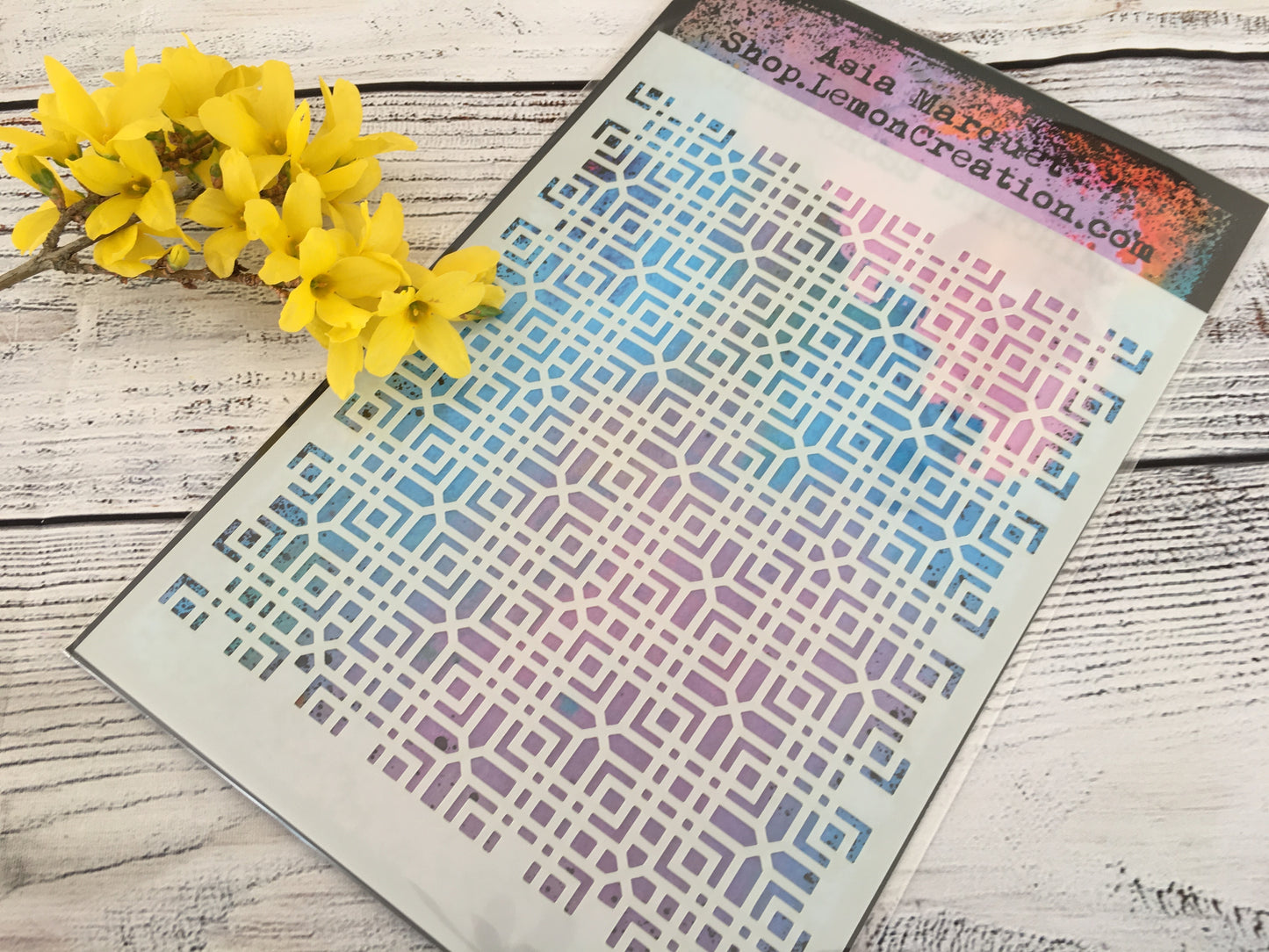 Mixed media stencil- CRISS-CROSS STITCHING