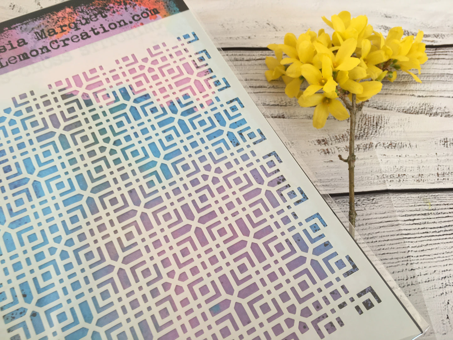 Mixed media stencil- CRISS-CROSS STITCHING