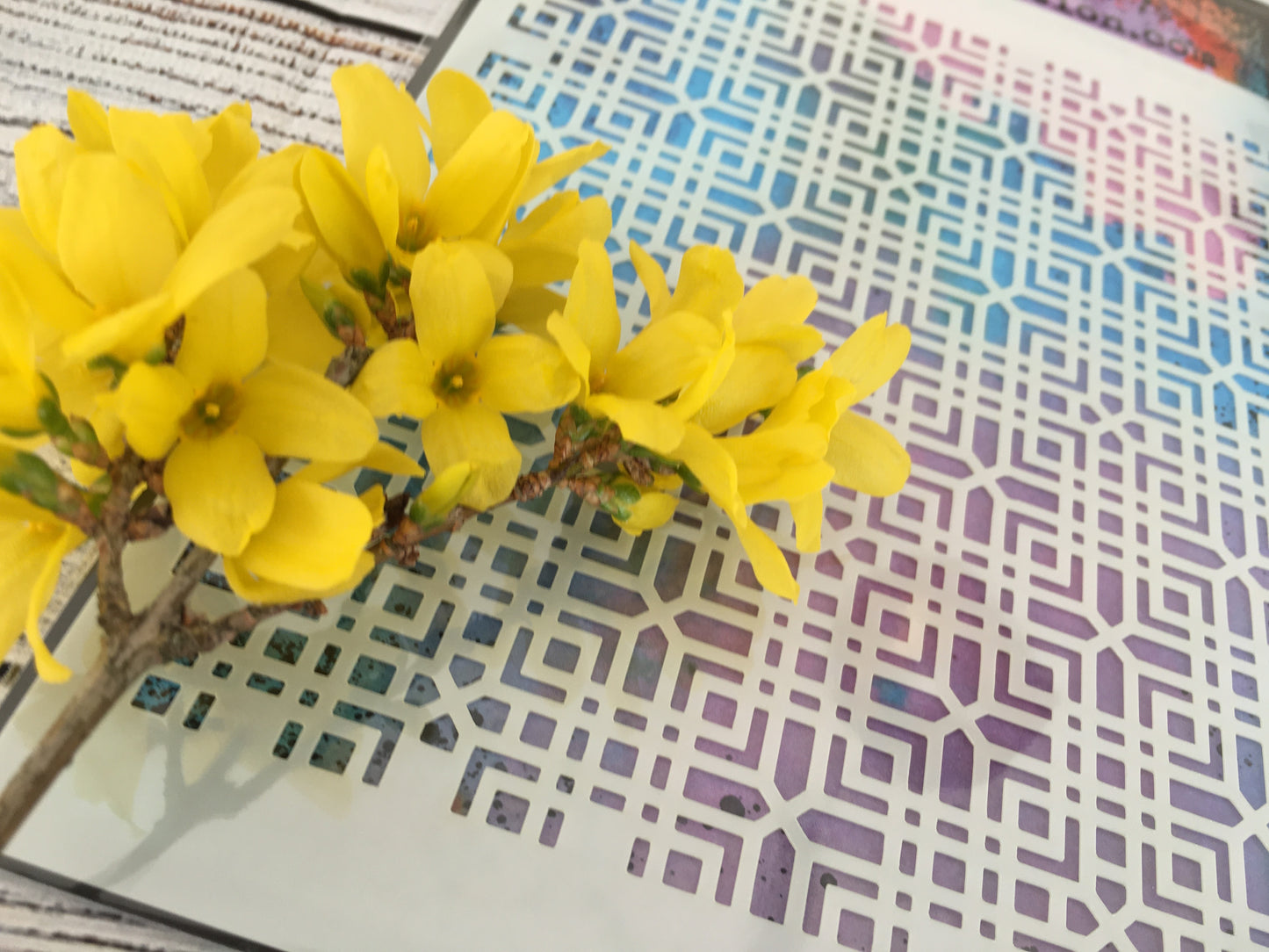 Mixed media stencil- CRISS-CROSS STITCHING