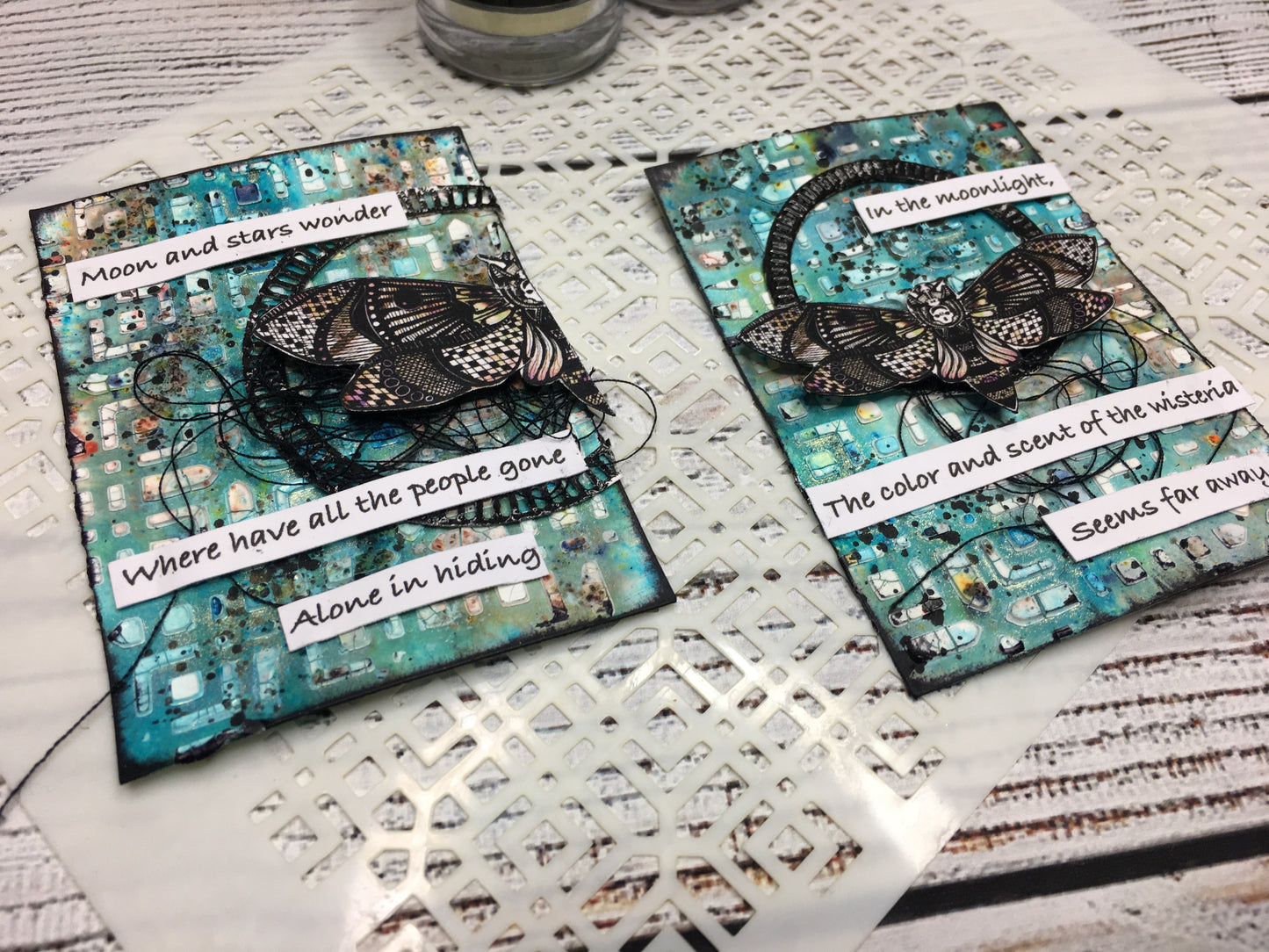 Mixed media stencil- CRISS-CROSS STITCHING