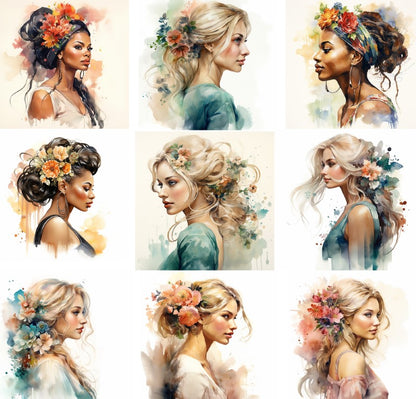 DIGITAL DOWNLOAD FILE- Watercolor Whimsical Women