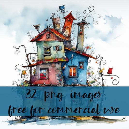 DIGITAL DOWNLOAD FILE- Whimsical Watercolor Houses