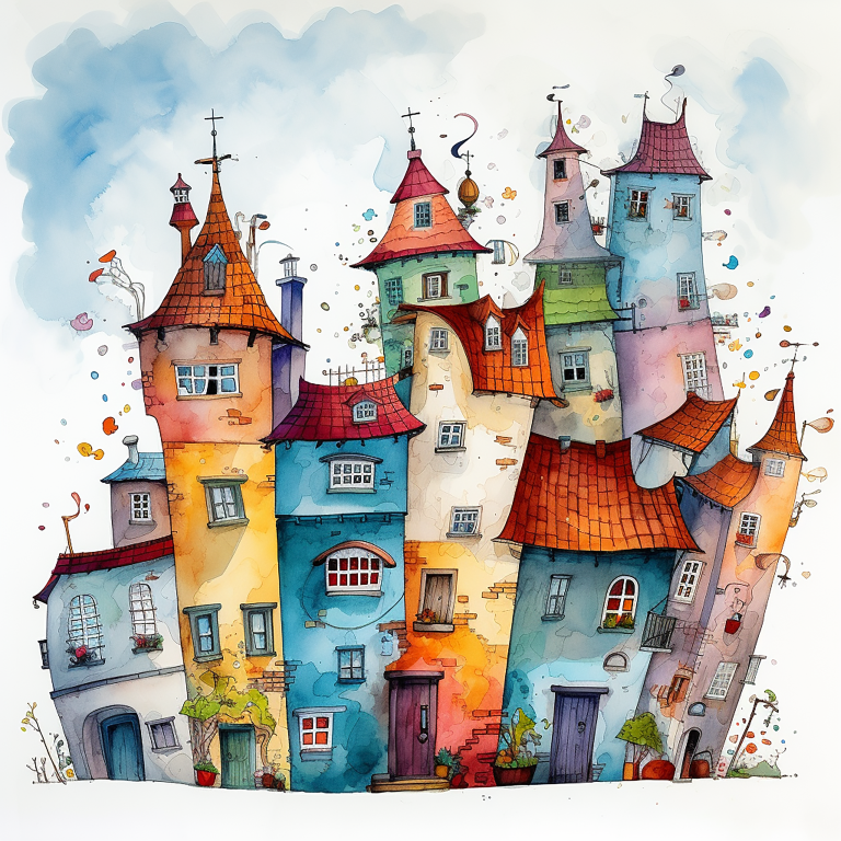 DIGITAL DOWNLOAD FILE- Whimsical Watercolor Houses