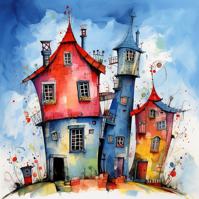 DIGITAL DOWNLOAD FILE- Whimsical Watercolor Houses