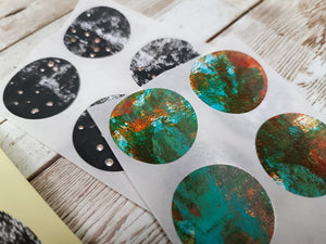 Set of handmade round stickers- for mixed media/ scrapbooking/ paper layouts Set 7